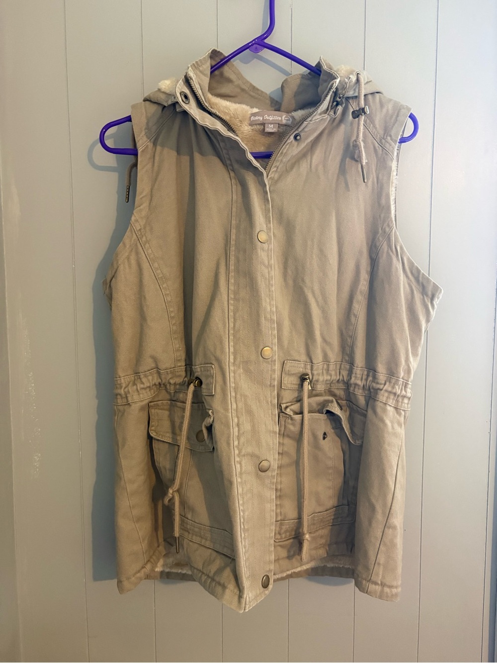Lined Hooded Utility Vest - Khaki